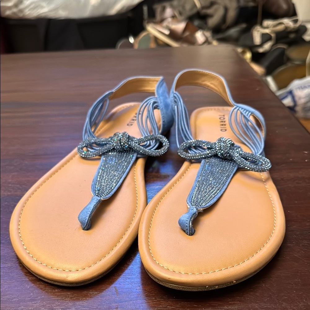 Torrid blue bejeweled bow thong sandals (see measurements)
